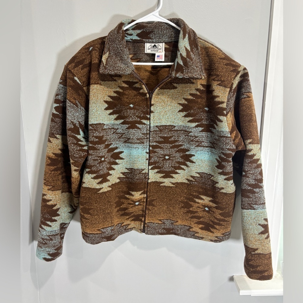 Vtg Black Mountain Outdoor Full Zip Aztec Fleece Jacket USA Made Women’s 2XL - Picture 2 of 10